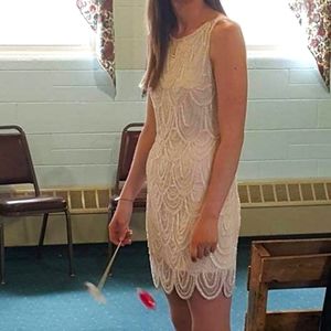 Pissarro Nights Embellished Mesh Cocktail Dress